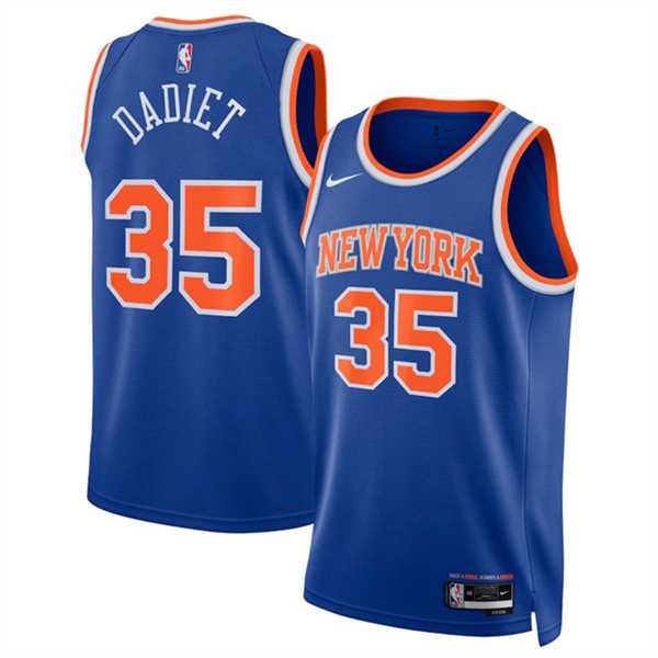 Men%27s New Yok Knicks #35 Pacome Dadiet Blue 2024 Draft Icon Edition Swingman Stitched Basketball Jersey Dzhi